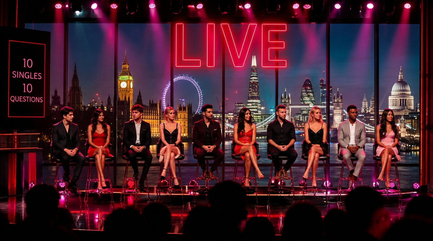 Ten singles on stage under pink lights
